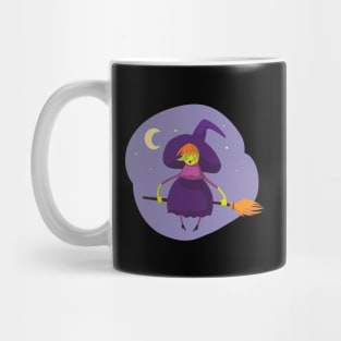 Witch Flying on Broomstick on a Starry Night Mug